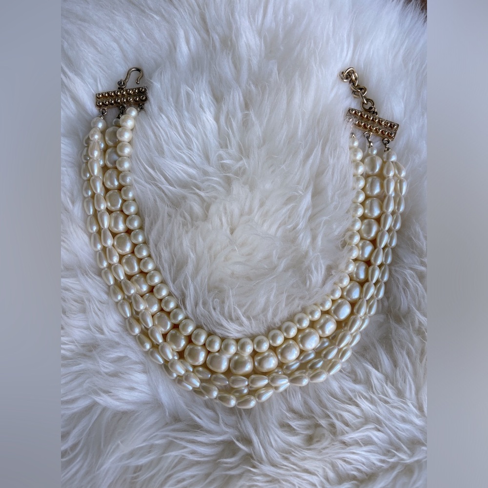 Vintage Multistrand Carolee Faux Pearl and Gold Tone Necklace